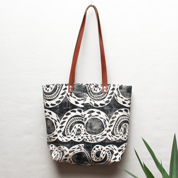 Snake Block Print Tote Bag