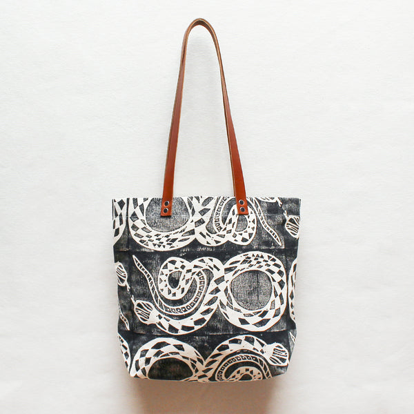 Snake Screen Print Canvas Tote Bag