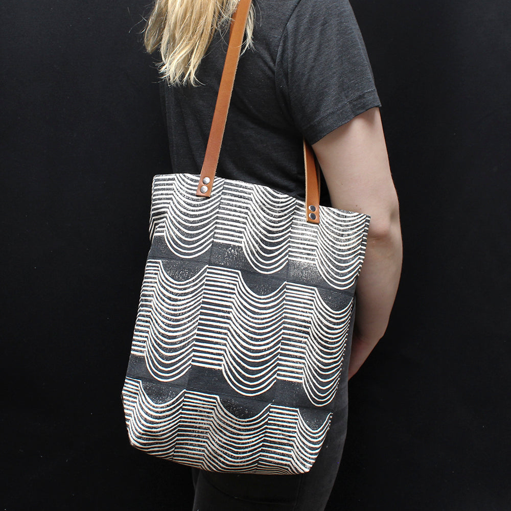 Wave Block Print Small Tote Bag